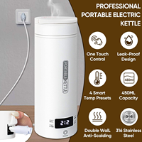 Bouilloire électrique en acier inoxydable 500 ml avec contrôle de température, thermomètre LED, arrêt automatique, portable, pour camping-car, voyage, expresso, café