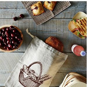 Made of 100% Natural Linen <b>Reusable</b> Bread Bag Hot Sale Cotton Custom LOGO Drawstring <b>Food</b> <b>Pouch</b> - Product Image 4