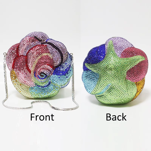 最新奢华女式晚会钱包多玫瑰花美国美女离合器钻石水晶石链时尚宴会 - Product Image 3