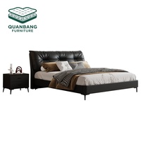 Meubles de chambre à coucher modernes de luxe italiens, lit en cuir, taille king ou queen, lit double haut de gamme pour chambre principale, lit en cuir noir, lit moelleux