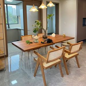 Mesa de Comedor de Madera Maciza con Patas de Acrílico, Diseño Moderno y Minimalista para el Hogar y Apartamentos - Product Image 2