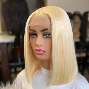 Pelucas Cortas Bob con Frente de Encaje Transparente al por Mayor <span class=keywords><strong>para</strong></span> Mujeres Negras, Encaje Suizo HD, <span class=keywords><strong>Cabello</strong></span> Humano Virgen Color 613 - Product Image 1