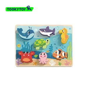 Marine Chunky Puzzle Wooden Toy Wooden Fish Puzzles For Toddlers Educational Wooden Crab Puzzle Games