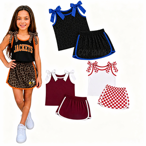 Set 2 Pezzi <span class=keywords><strong>per</strong></span> <span class=keywords><strong>Bambine</strong></span>: Canotta con Fiocco e Gonna-Pantaloncino, Stampa Personalizzata <span class=keywords><strong>per</strong></span> Squadre, Motivi Leopardati e a Scacchi, Completi Estivi <span class=keywords><strong>per</strong></span> Cheerleader - Product Image 1