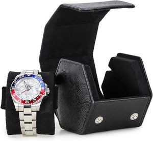 Étui de voyage pour montre en <span class=keywords><strong>cuir</strong></span> Saffiano, étui en <span class=keywords><strong>cuir</strong></span> pour 1 montre et bracelets précieux (noir) - Product Image 1