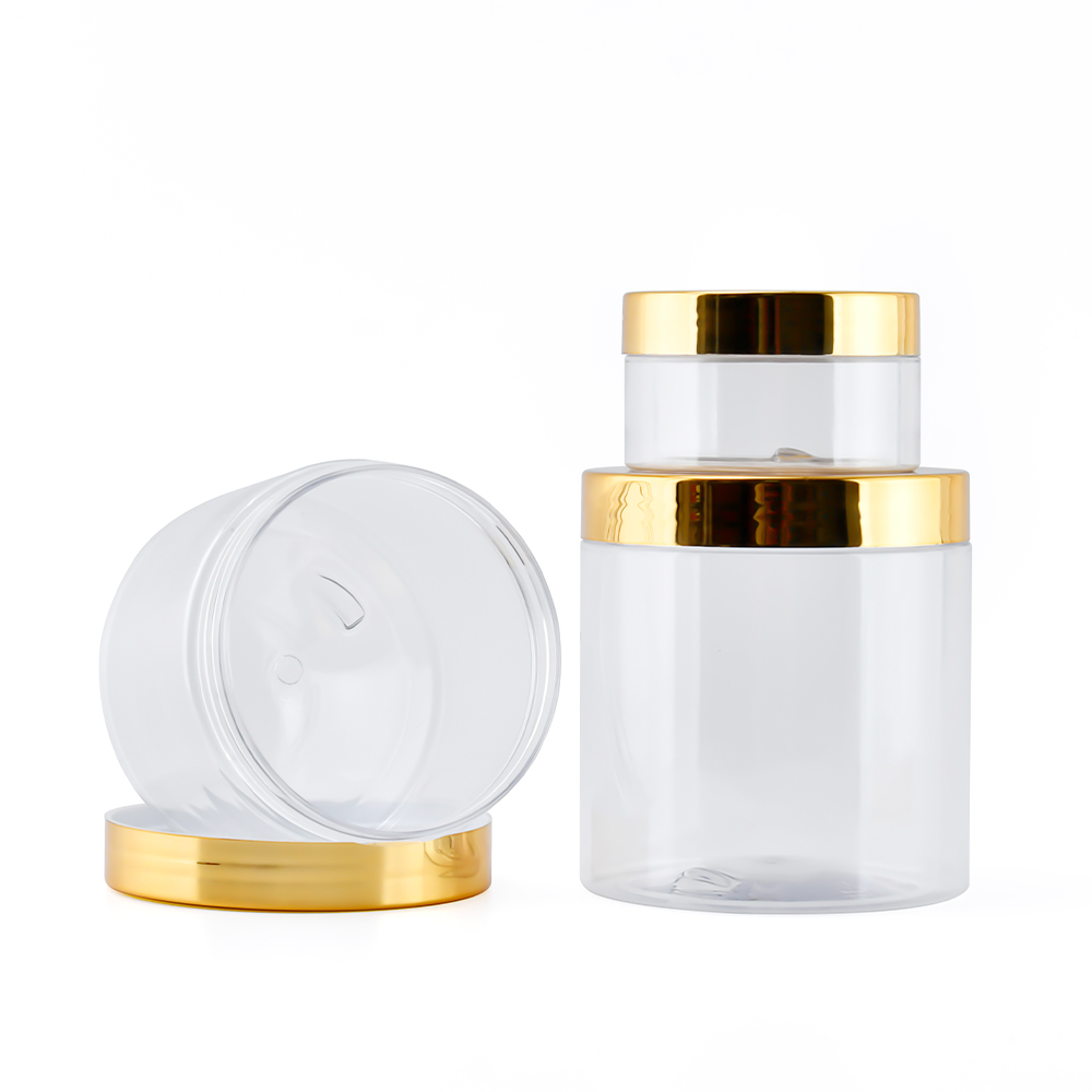 2 oz 4 oz 8 oz 12 oz 16 oz Food Grade PET Plastic Jars Clear Cosmetic Packaging Plastic Jar With Golden Lid
