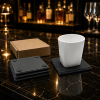 Lot de 4 sous-verres classiques minimalistes en ardoise noire avec support en pierre, design personnalisé, écologique, impression laser/UV, résistant à la chaleur
