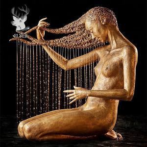 Carfts in metallo fatti a mano moderna fontana in bronzo da donna con acqua esce dalle statue in bronzo dei capelli della ragazza - Product Image 1