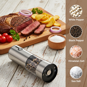 Moulin à poivre professionnel en acier inoxydable rechargeable par USB-C, commande par bouton, mouture réglable pour restaurants et traiteurs - Product Image 2
