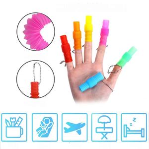 Custom Fidget Toy-Q Version Mini Colorful Stretchable Tubes <b>Keychains</b>, Pop Stress - Relief Corrugated Tube Keychain Toys - Product Image 4
