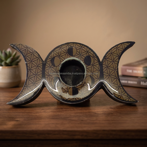 Supports de sphères en bois Triple Lune sculptés, style artisanal, pour table, en noir et marron, pour la décoration d'hôtels et de maisons - Product Image 2