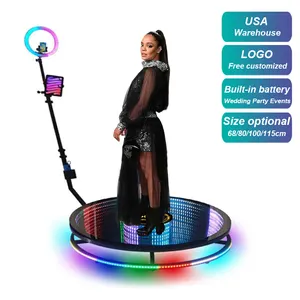 80 cm100 cm Tempered Glass Wedding Party Led Ring Light Selfie Platform Automatic 360 Spin Photo Booth 360 With Flight Case