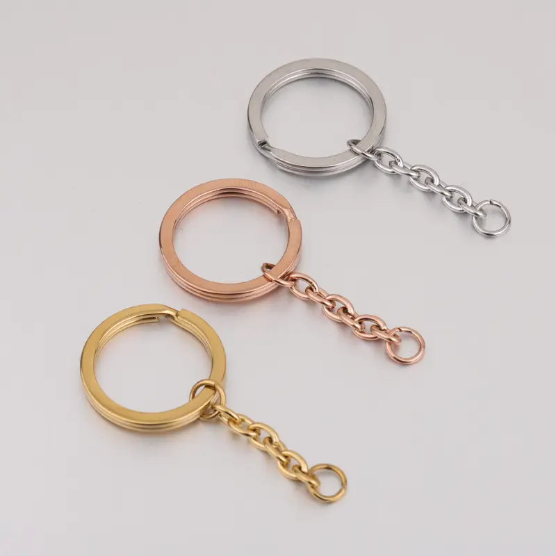 Wholesale Custom Logo 25mm Mirror Polishing Exquisite Round Stainless Steel Key Ring With Chain For Keychain