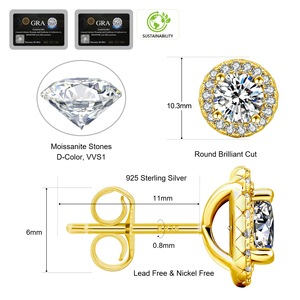 Cadeau pour la fête des mères, boucles d'oreilles en moissanite pour femmes, couleur D, VVS1, <span class=keywords><strong>diamant</strong></span> simulé, certifié GRA, plaqué or 14 carats, argent S925, boucles d'oreilles halo - Product Image 5