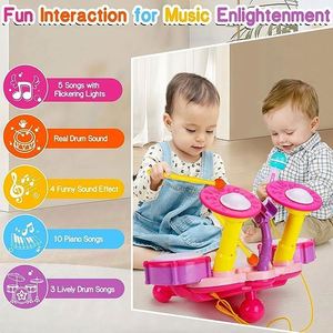 Electronic Musical Instruments Toys With 2 Sticks,Beats Flash Light and Adjustable Microphone for Kids <b>Drum</b> Set - Product Image 5