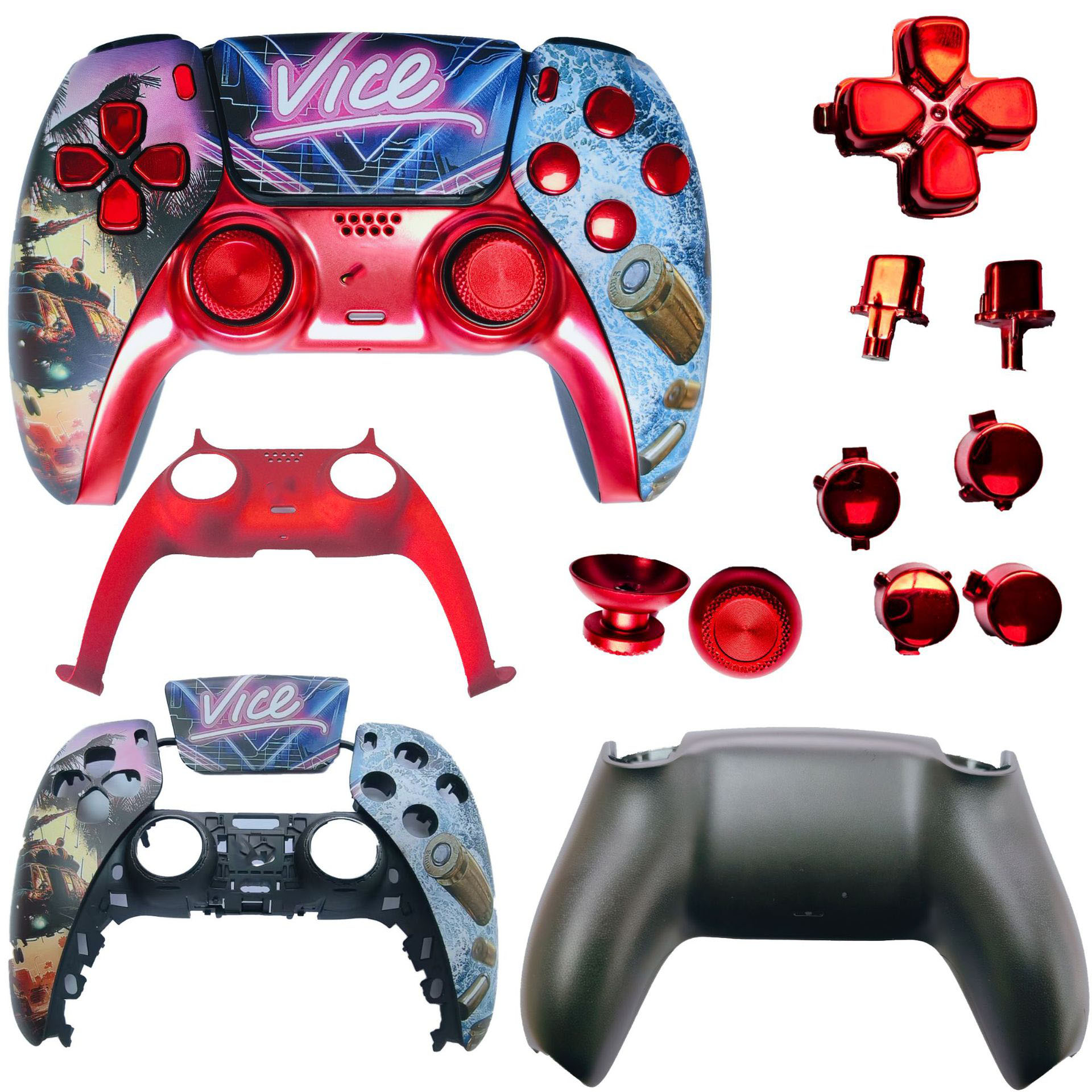 Conjunto rojo de 13 piezas.