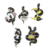 Pin Logam Berlapis Enamel Motif Ular Hitam Punk, Malaikat Gotik, Hewan, Bulan Gelap, Perhiasan, Hadiah, Lencana