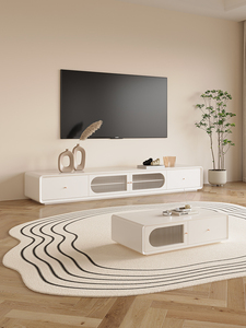 Meuble TV de style italien en bois massif, meuble TV moderne et simple avec plateau en roche, combinaison table basse - Product Image 4