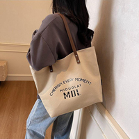 Sac fourre-tout en toile portable de haute qualité avec logo personnalisé, fermeture éclair, doublure en polyester, durable, pour les femmes étudiantes