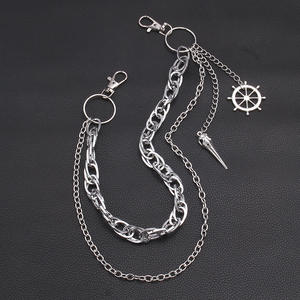 Cadena de cintura gótica de aleación de zinc con doble anillo, colgante de cabeza de pájaro y rueda de barco, accesorio de moda Hip Hop para Halloween - Product Image 4