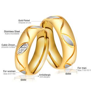 Anillo de Pareja Ason Elegante, Chapado en Oro de 18K, con Circonita Personalizada, Joyería de Acero Inoxidable para Boda o Compromiso - Product Image 1