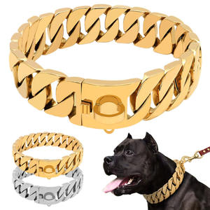 Kit de Collar para Perro de Acero Inoxidable de Alta Resistencia con Eslabones Cubanos de 34 mm, Color Dorado de Lujo, con Correa, Cinturón y Campana Pequeña - Product Image 3
