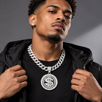 Collier pour Homme en Gros : Pendentif Rotatif 3D en Forme de Dollar, Chaîne Maille Cubaine, Bijoux de Mode Hip Hop Rap Streetwear Entièrement Sertis de Pierres