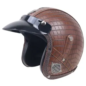 Casque de moto Vintage 3/4 ouvert en cuir PU, masque Anti-UV