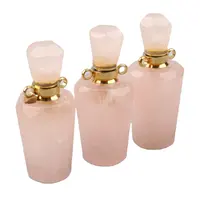 Natural Pink Crystal Hand Carved Rose Quartz Essential Oil Bottle Perfume Bottle for Necklace