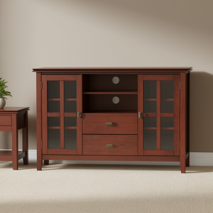 Mobile TV Alto Artigianale in Legno Massello Marrone Russet, Design Transizionale 50-54 Pollici, Arredamento per Soggiorno - Product Image 2