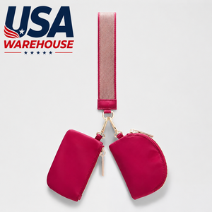 USA Ready to Ship Double Pouch Keychain Small Wallet Zipper Coin Purse Detachable Key Card Holder Pocket Handbag with <b>Wristlet</b> - Product Image 1