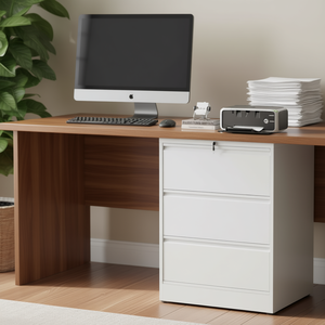White 3 Drawer Metal File <b>Cabinet</b> With <b>Lock</b> For Home Office Legal Letter A4 F4 Size Filing <b>Cabinet</b> Minimalist Design - Product Image 2