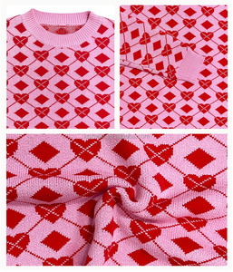 <strong>Valentine</strong> Heart Jacquard Knit Spring Front Logo Casual Long Sleeve Women's Sweater - Product Image 5