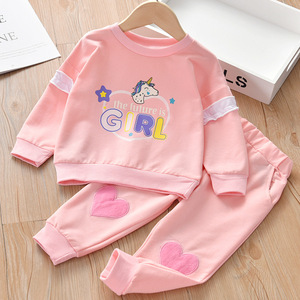 Ensemble 2 pièces pour <span class=keywords><strong>fille</strong></span>, style décontracté d'automne, <span class=keywords><strong>licorne</strong></span> de dessin animé, <span class=keywords><strong>pull</strong></span> et pantalon en coton respirant - Product Image 2