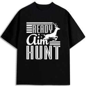 Camiseta de Algodón para Hombre, Manga Corta, Diseño Estampado Ready Aim Hunt, Cuello Redondo, Corte Regular, 100% Algodón, Talla Adulto - Product Image 1