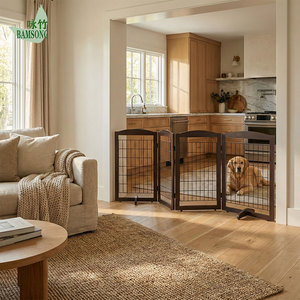 Barrière de sécurité pliable en bois à 4 panneaux pour animaux domestiques, clôture autoportante pour chien, idéale pour jardin, <span class=keywords><strong>maison</strong></span>, balcon, intérieur, extérieur, porte - Product Image 3
