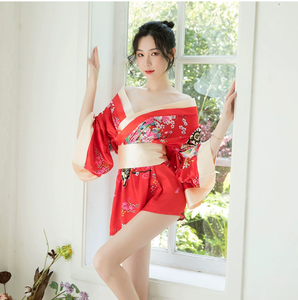 Lingerie Kimono <span class=keywords><strong>Geisha</strong></span> <span class=keywords><strong>Sexy</strong></span>, Robe à Décolleté Profond, Costume de Cosplay, Vêtements de Nuit Intimes, Robe de Nuit Orientale pour Femmes - Product Image 1