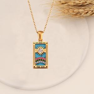 Collar de Acero Inoxidable para Mujer, Cartas de Tarot Retro, Diamante, Goteo, Aceite, Tarjeta Cuadrada, Caballero, <span class=keywords><strong>Mago</strong></span>, Reina - Product Image 4
