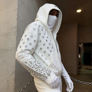 YSJY OEM Streetwear Sweats à capuche personnalisés 500gsm Heavyweight Hoodie Fabricants French Terry Y2k Zip up Rhinestone Hoodie - Product Image 3