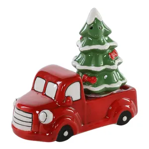 Оптовая продажа, керамический красный праздничный грузовик для фермы с рождественской елкой, набор для соли и перца