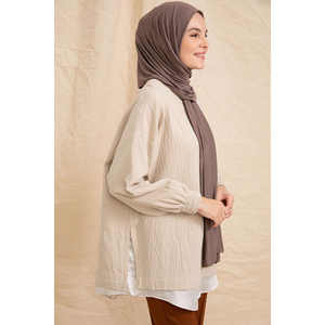 Bufanda de Algodón Color Visón Oscuro, Larga y Lisa, Accesorio de Moda para Mujer - Product Image 4