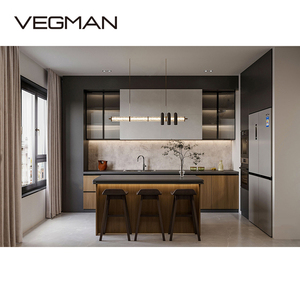 Tủ bếp màu xám trắng hiện đại với bản lề đóng mềm làm bằng <span class=keywords><strong>Melamine</strong></span> Chất lượng cao và ván dăm - Product Image 2