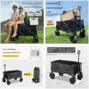 Children's Outdoor Camping <b>Foldable</b> 4-Wheel Double Brakes Reclining Stroller Picnic <b>Cart</b> Mobile <b>Cart</b> Black - Product Image 3