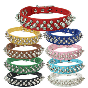 Collar de perro con pinchos de cuero ajustable, remache de setas, collares de cuero Pu con tachuelas para mascotas, cinturón de Collar de cachorro con tachuelas barato para exteriores - Product Image 1