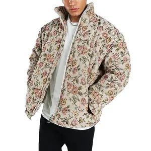 LULUSEN Custom Unisex Full Printed Winter Bubble Jacquard Zip Stand Neck Tapestry Puffer Tapestry Jacket For Man