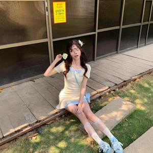 Vestido Casual de Verano para Mujer, Estilo Vintage, Cuello Halter, Efecto Dos Piezas, Crepé, Largo hasta el Suelo, Manga Larga, Corte Ajustado, para Mujeres Pequeñas - Product Image 1