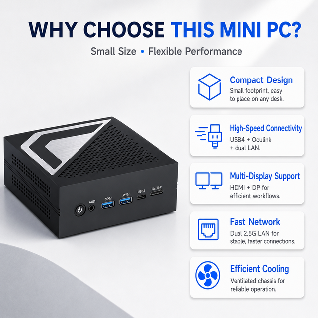 Factory Mini Computer Mini PC AMD Ryzen AI 9 HX370 H365 360 DDR5 5600 Gamer 32GB M.2 Nvme Ssd 1tb OCuLink Gaming Computer for AI