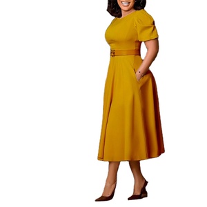 Robes pour femmes Lady Elegant Round Neck <span class=keywords><strong>Chic</strong></span> Elegant Puff Sleeve African Woman Dress - Product Image 1