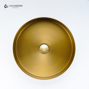 Lavabo da Appoggio Rotondo con Motivo a Righe in Acciaio Inox 304 Dorato per Casa, Hotel, Ristorante, Bagno - Product Image 6