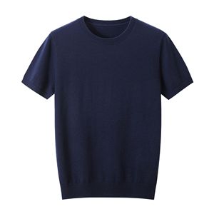 Custom Solid Knitted O Neck <b>Pullovers</b> Washable Wool Cotton <b>Men</b> Sweater With Short Sleeves Knit - Product Image 1